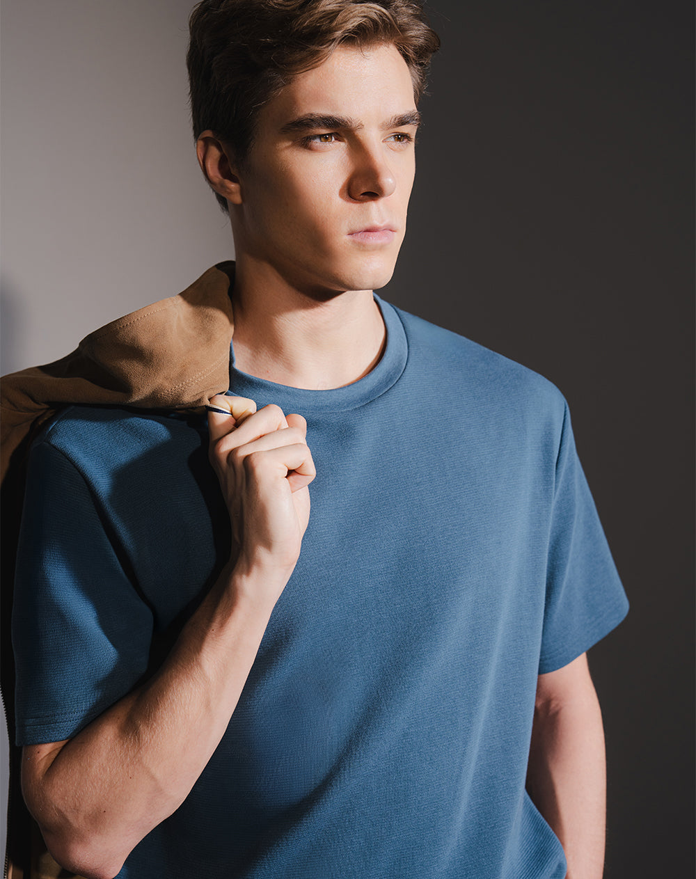 Camiseta regular algodón azul hombre