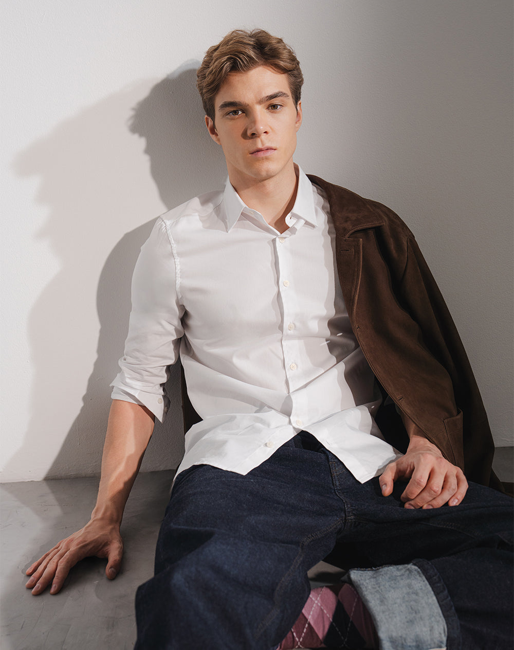 Camisa manga larga slim algodón blanca hombre