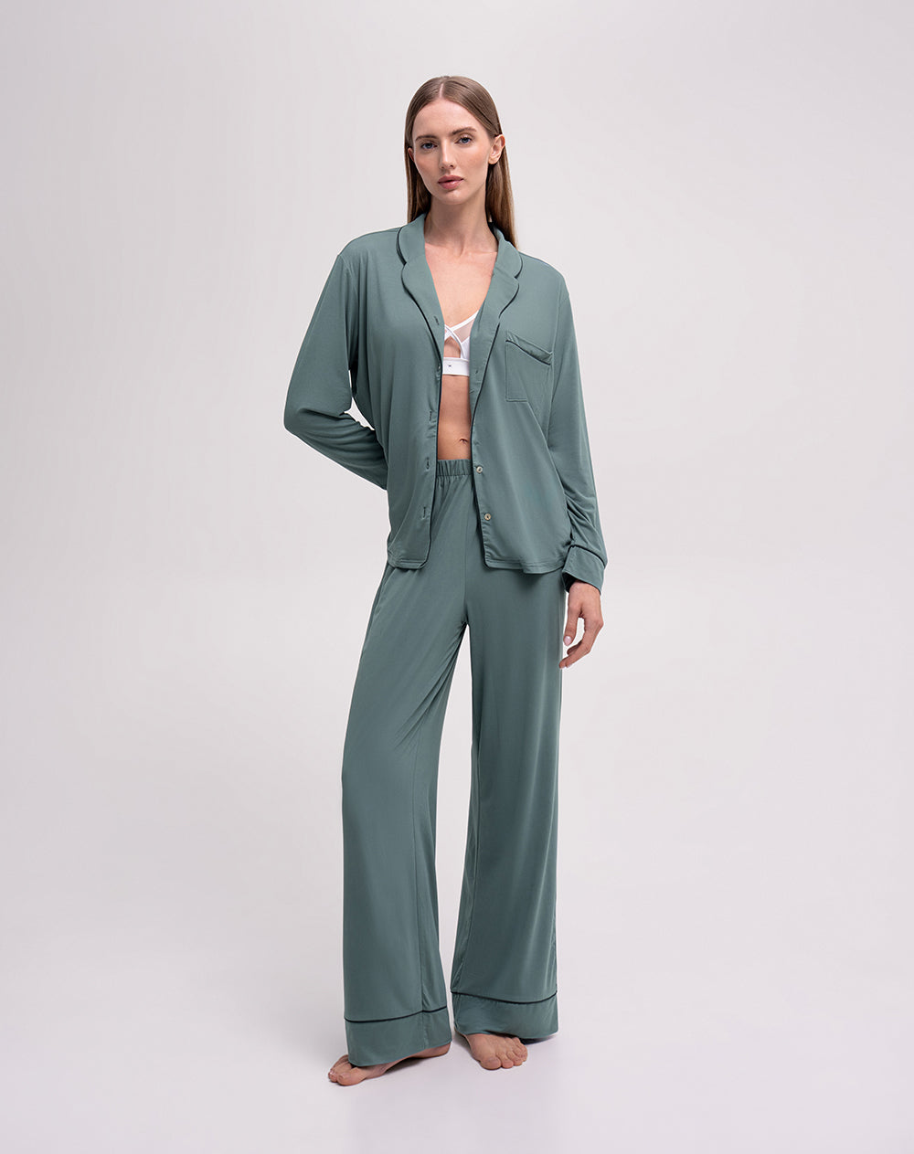 Camisa + pantalón de pijama verde mujer