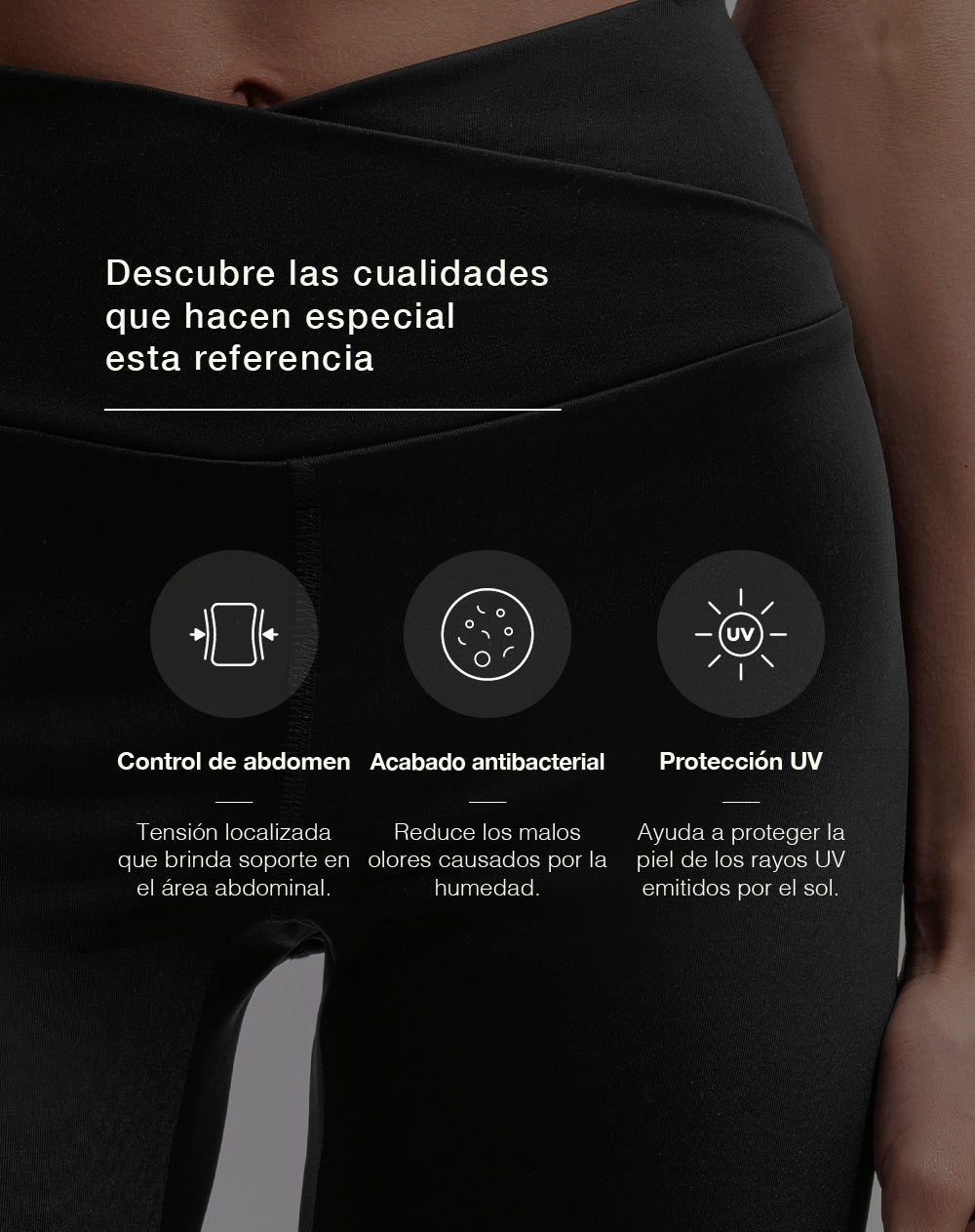 Biker deportivo tiro alto control abdomen negro mujer