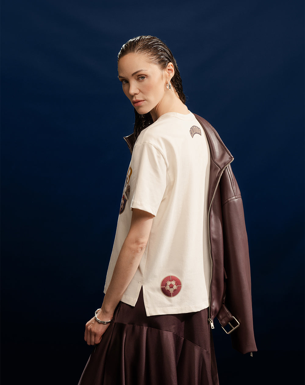 Camiseta regular edición Colombia crema mujer