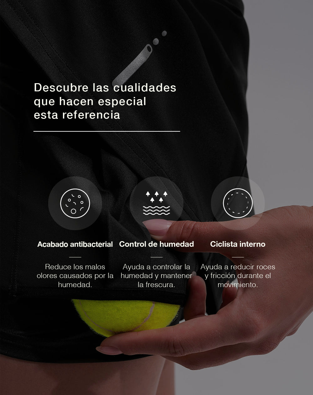 Falda de tenis ciclista interno negra mujer