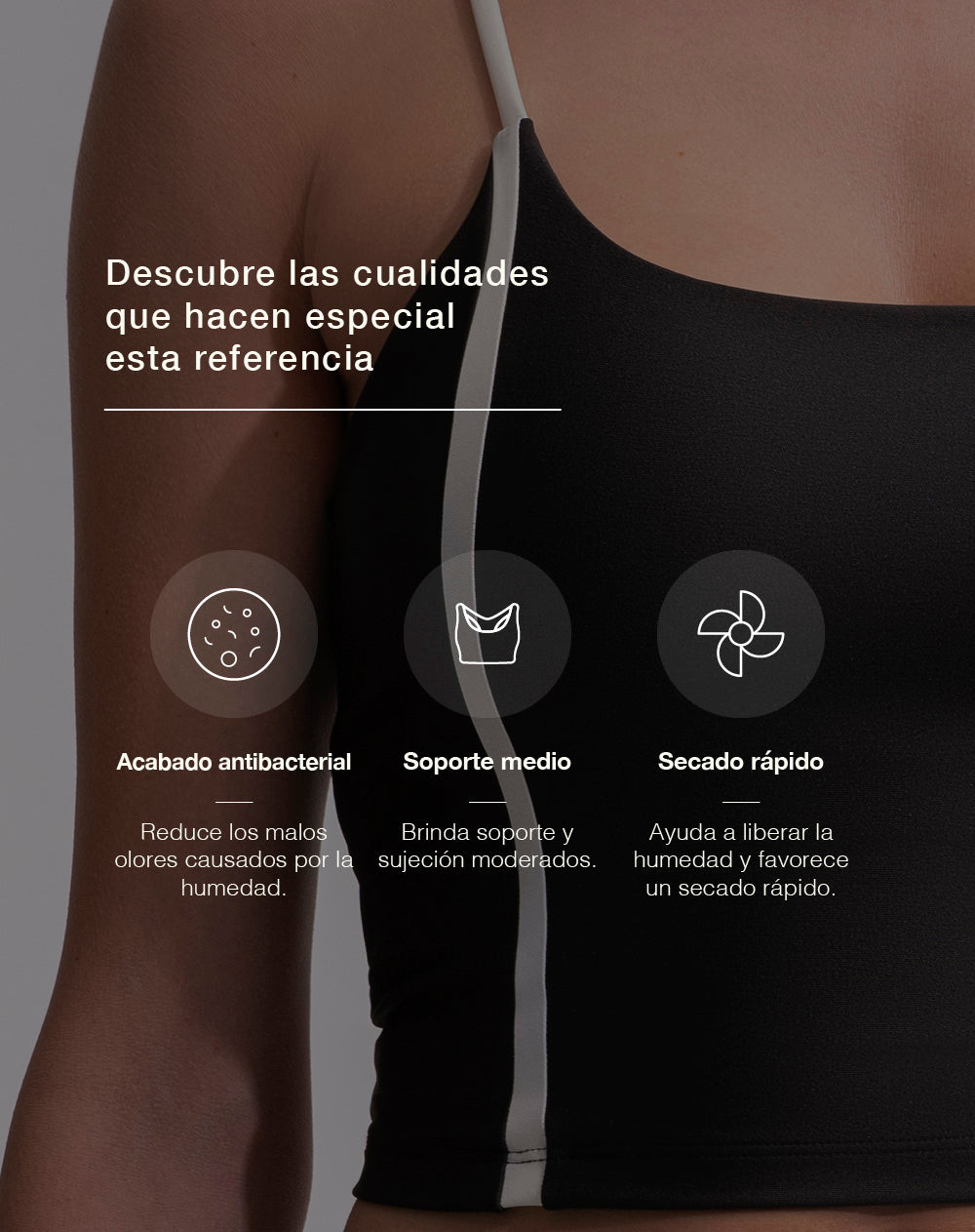 Top deportivo soporte medio control humedad negro