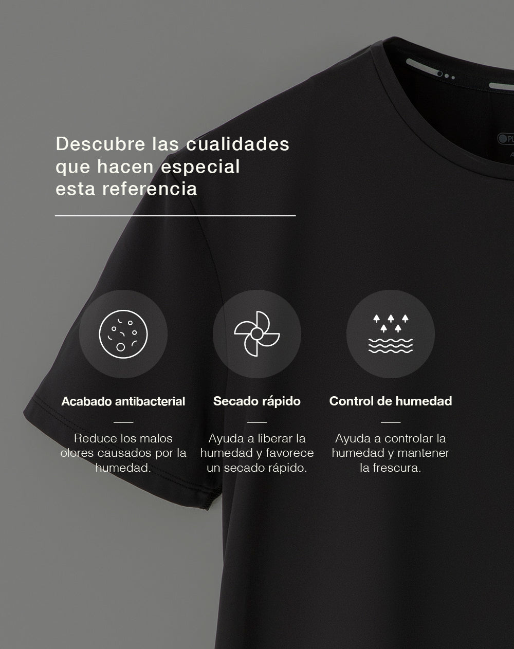 Camiseta deportiva control humedad negra mujer