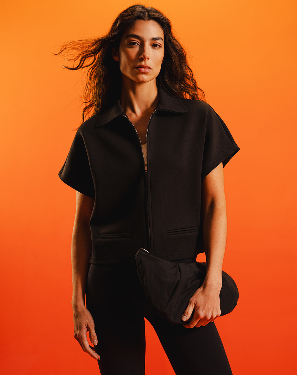 Chaleco confort oversize cremallera negro mujer