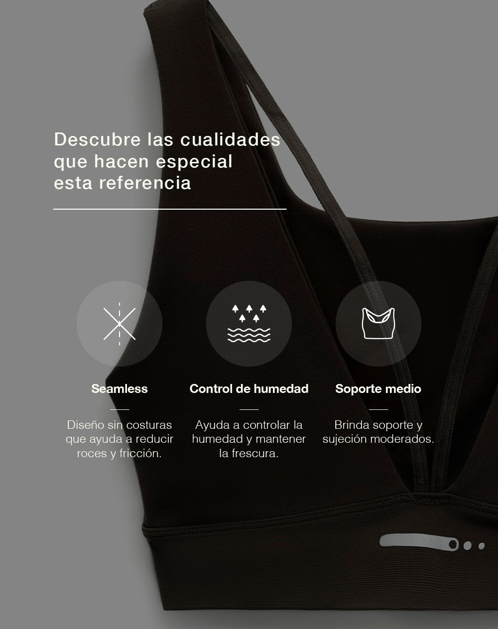 Top deportivo soporte medio seamless negro