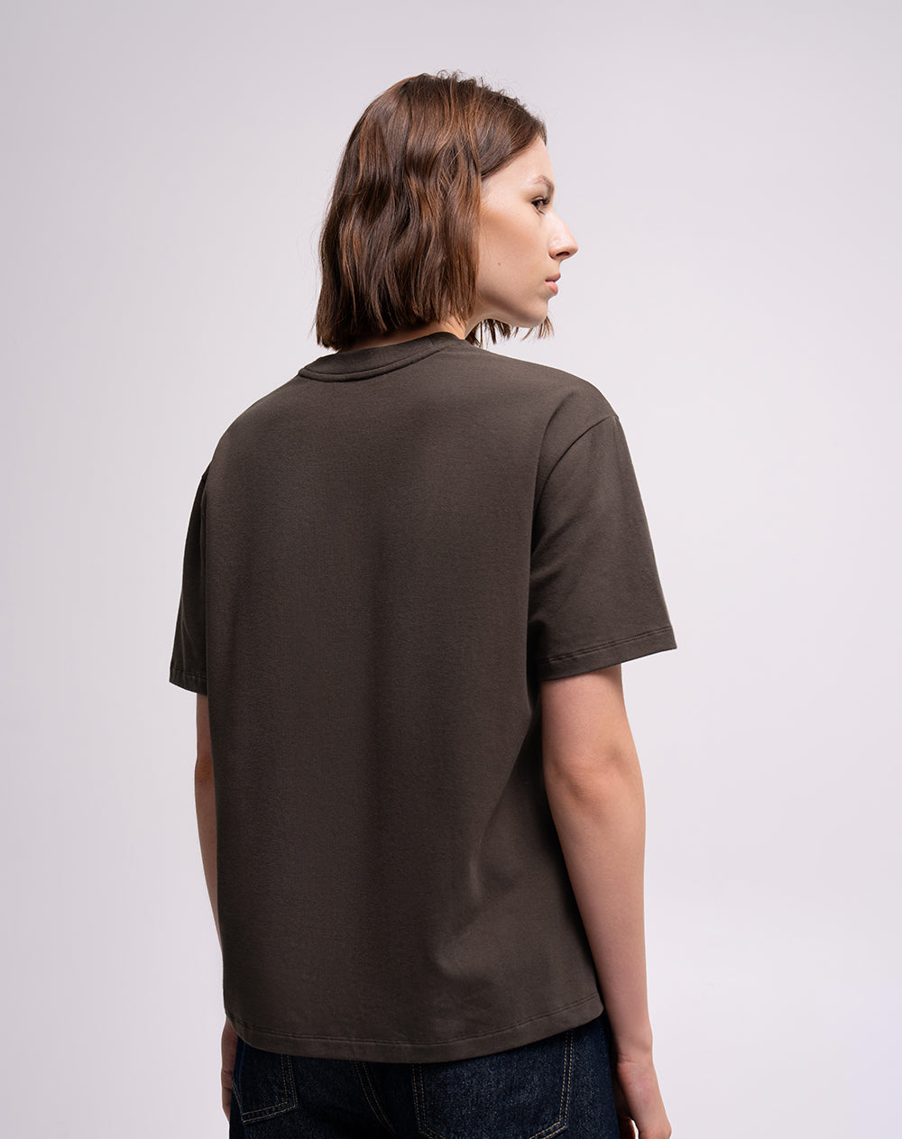 Camiseta regular algodón café mujer