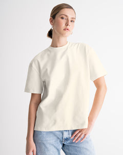 Camiseta regular algodón crema mujer