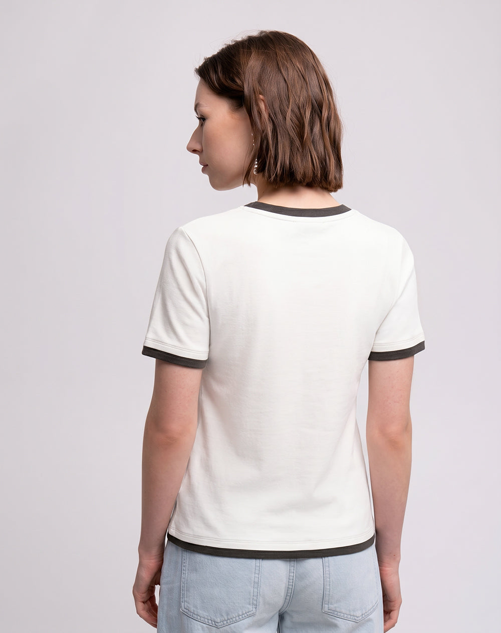 Camiseta slim tejido de punto crema mujer