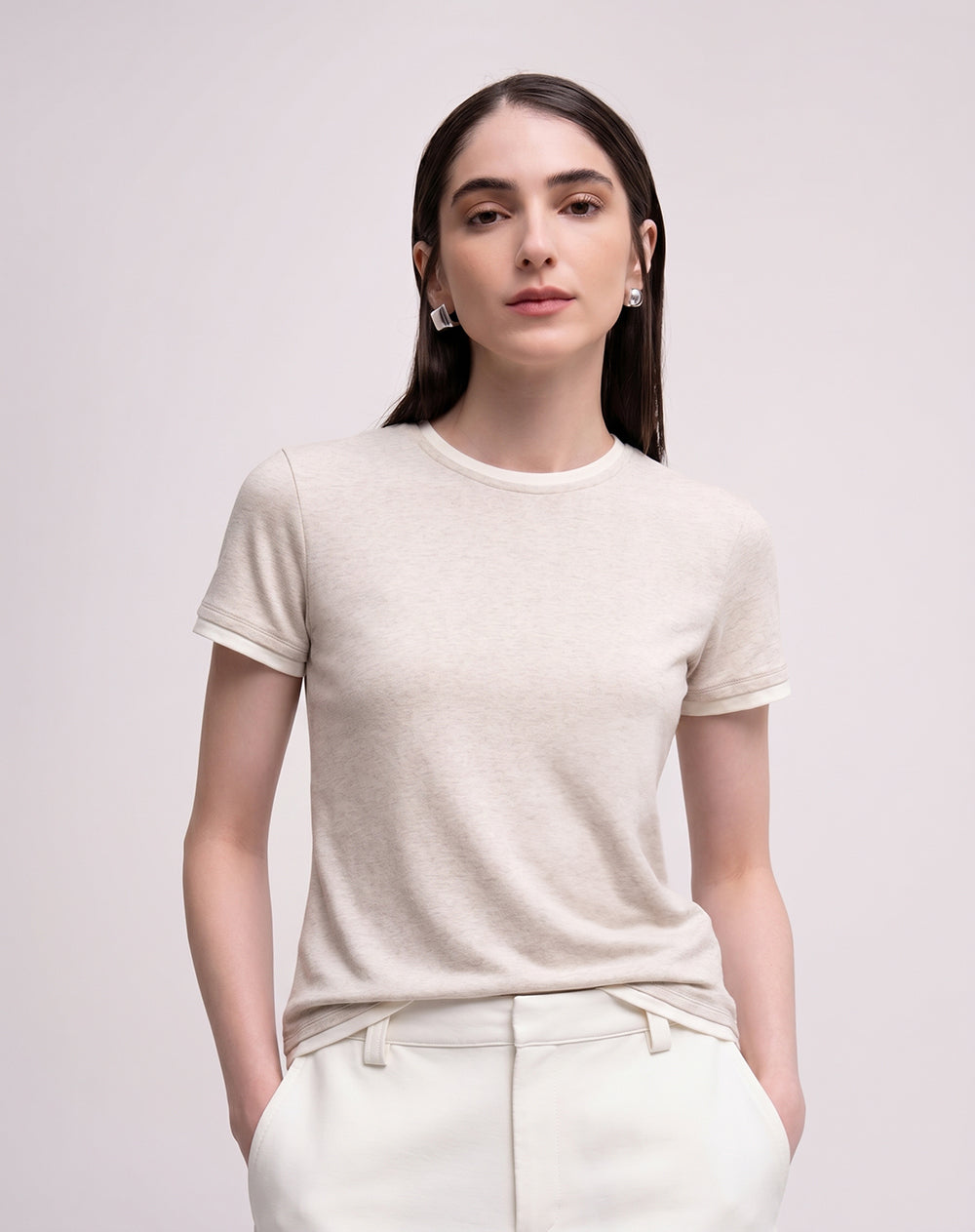 Camiseta slim tejido de punto habano mujer