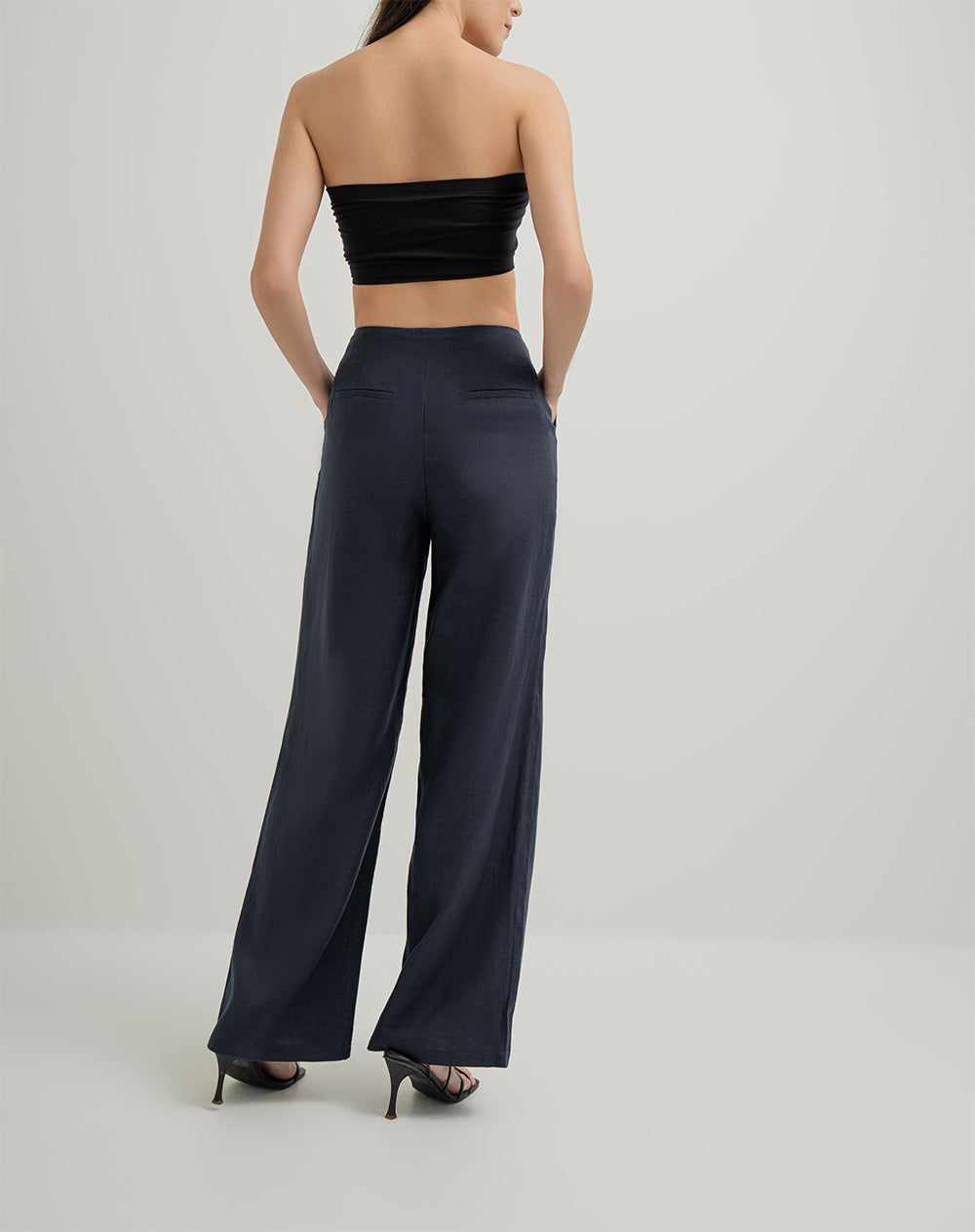 Pantalón de vestir tiro alto bota amplia azul mujer