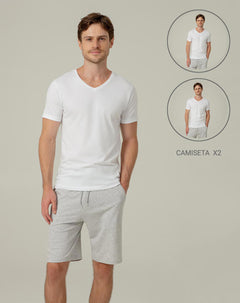 Camiseta algodón pack x2 blanca hombre