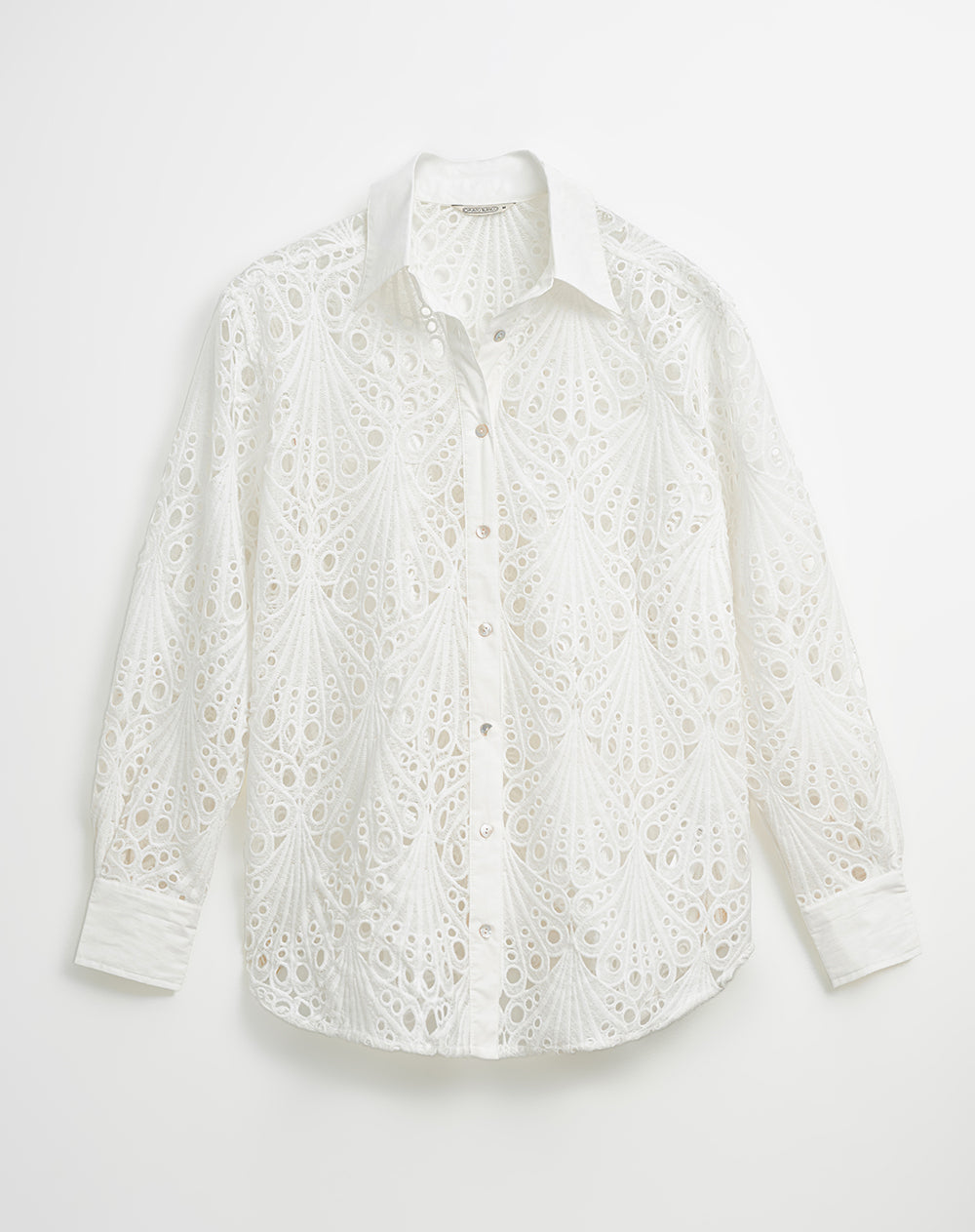 Camisa manga larga oversize ojalillo crema mujer