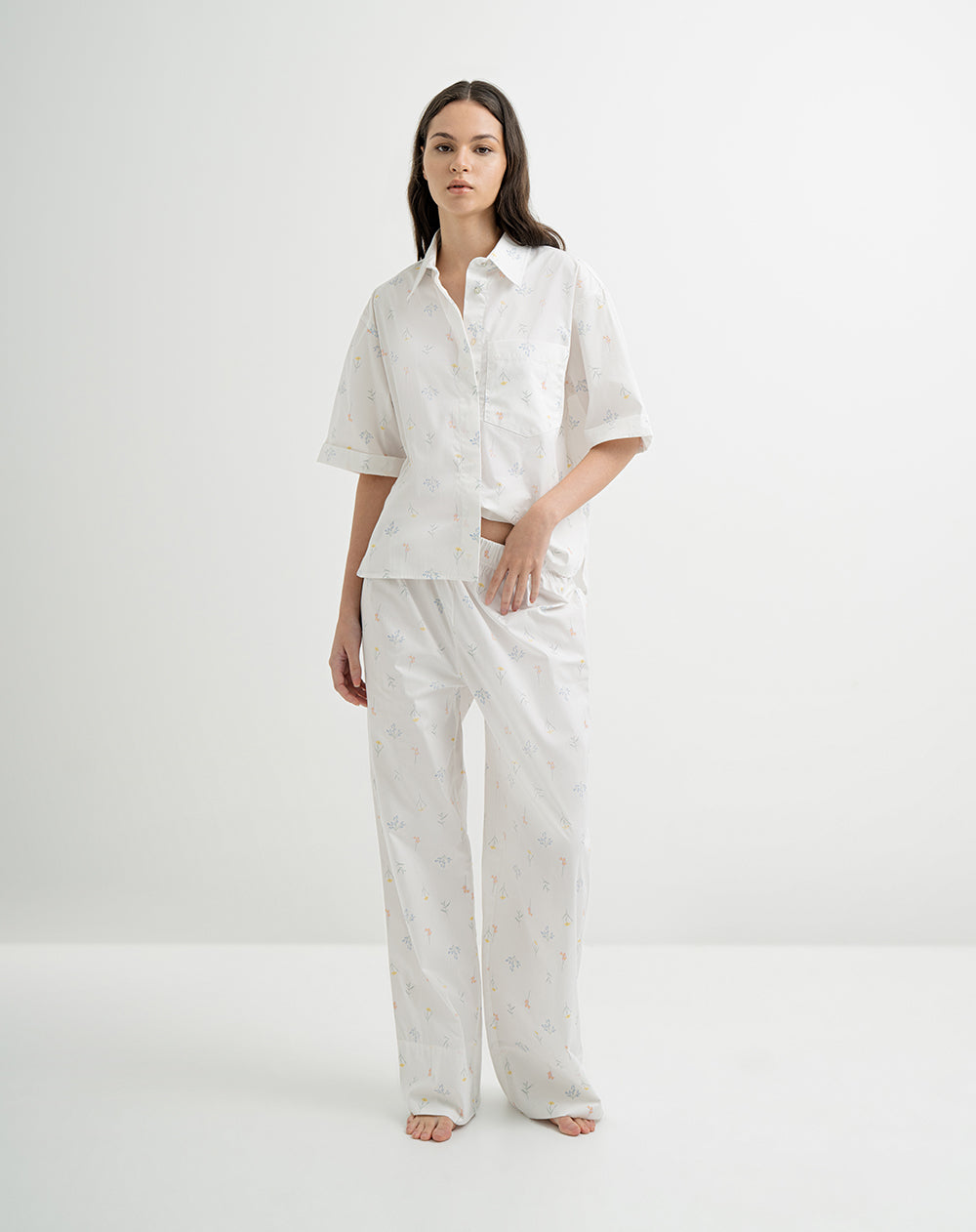 Pantalón de pijama mujer algodón largo blanco