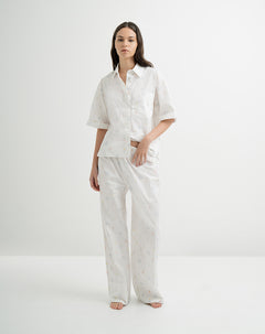 Pantalón de pijama mujer algodón largo blanco
