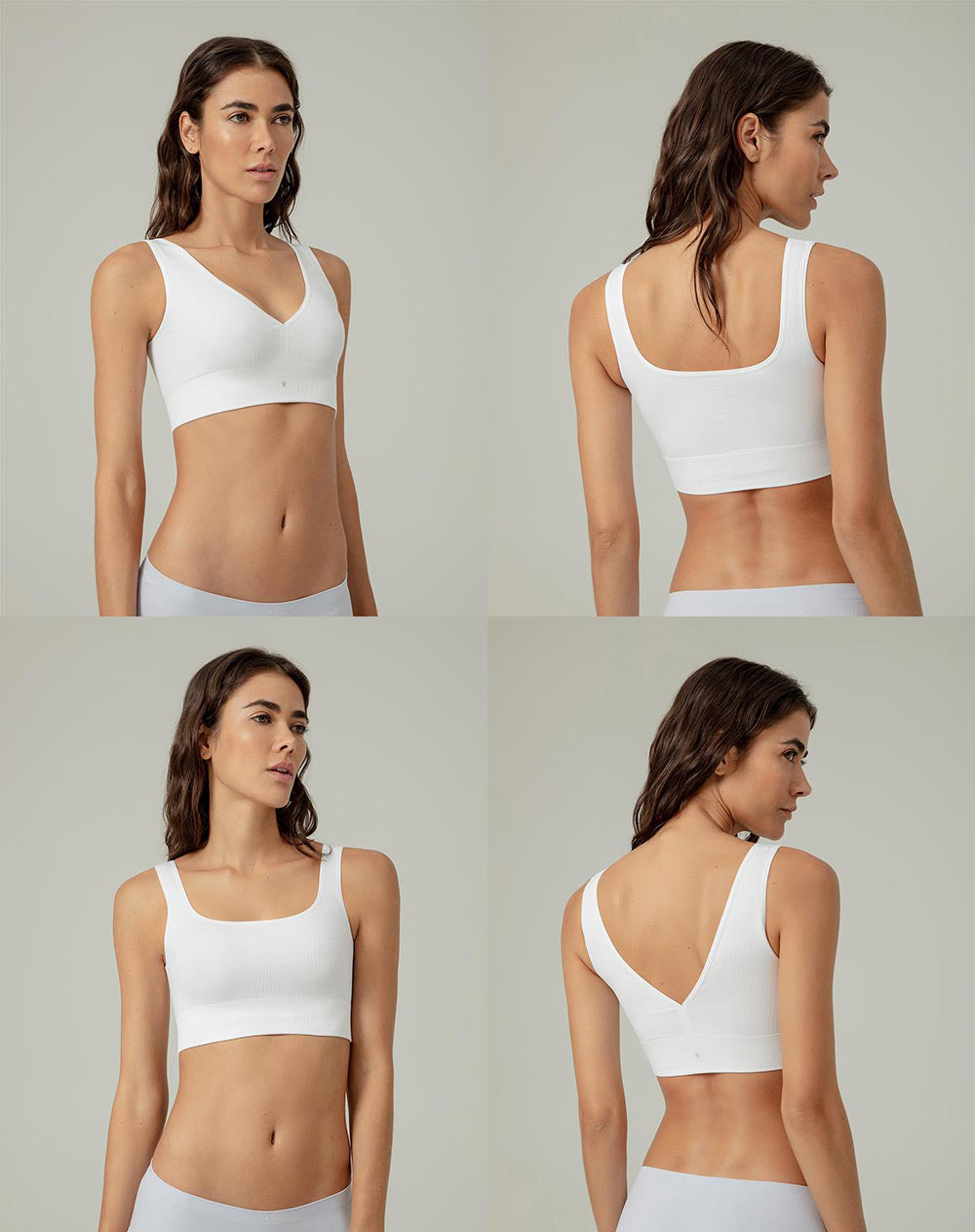 Top soporte medio pocas costuras y cargaderas anchas blanco