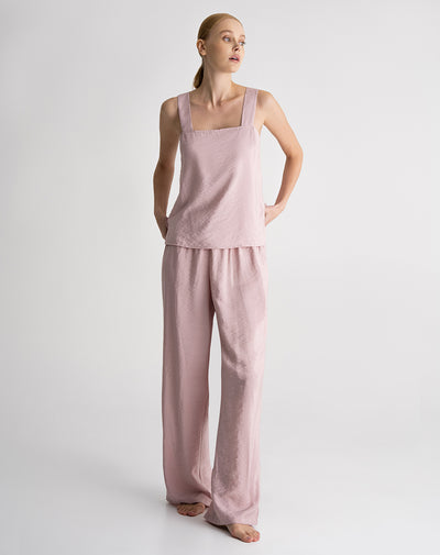 Blusa + pantalón de pijama mujer efecto arrugado palo rosa