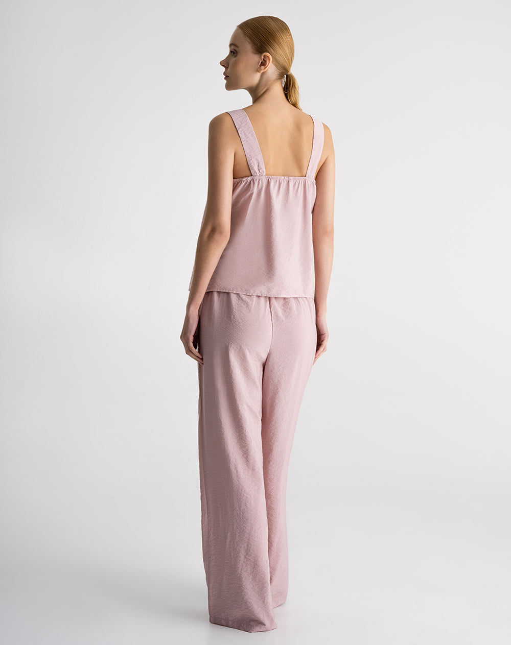 Blusa + pantalón de pijama mujer efecto arrugado palo rosa