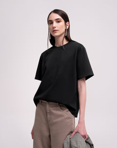 Camiseta confort regular tacto suave negra mujer