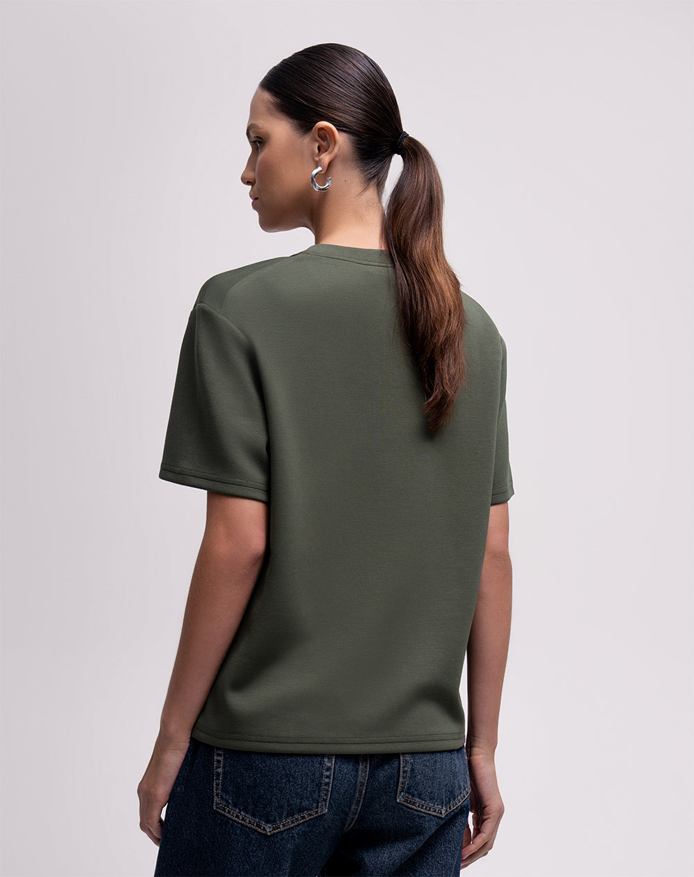 Camiseta regular manga corta verde mujer