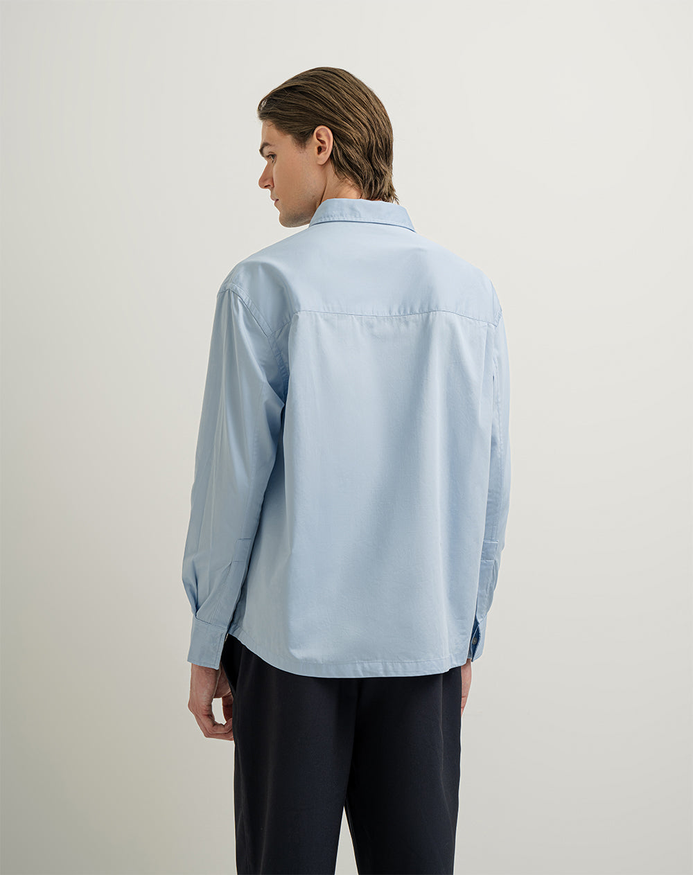 Camisa manga larga regular perilla doble azul hombre