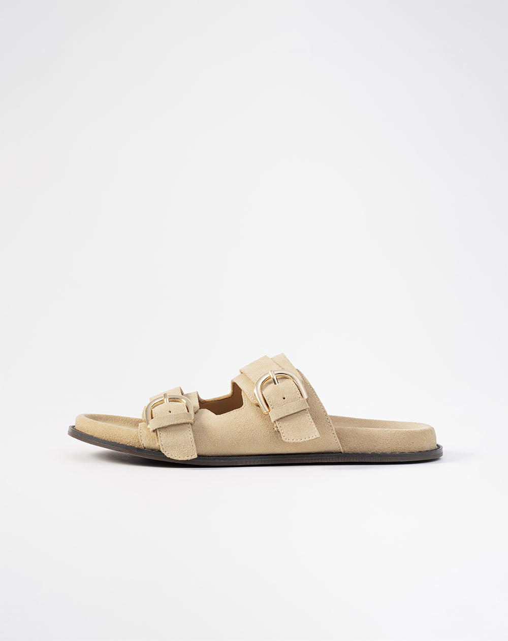 Sandalias cuero gamuza beige mujer
