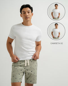 Camiseta algodón slim pack x2 blanca hombre