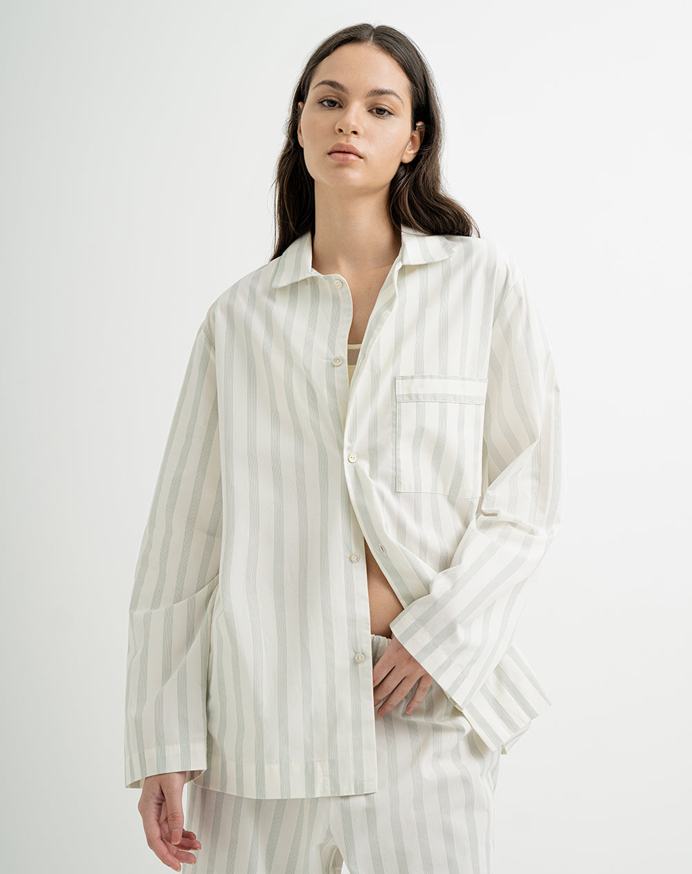 Camisa de pijama mujer algodón verde