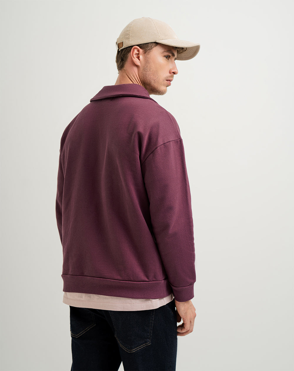 Buzo regular cuello alto algodón vino tinto hombre