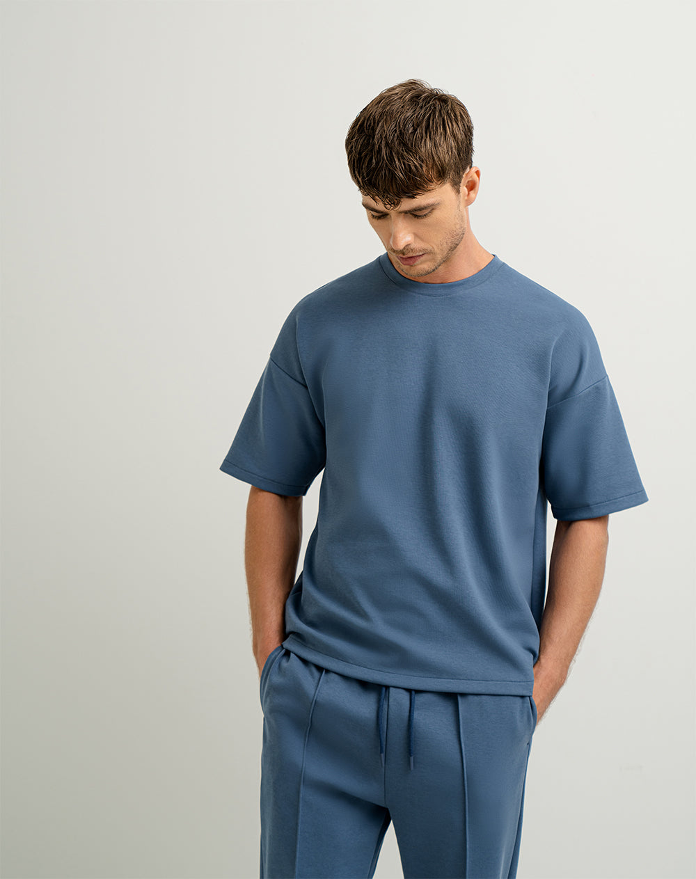 Camiseta algodón azul hombre