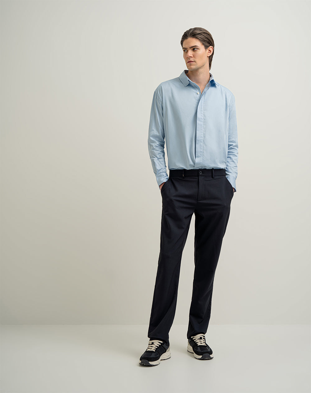 Pantalón chino regular algodón azul hombre