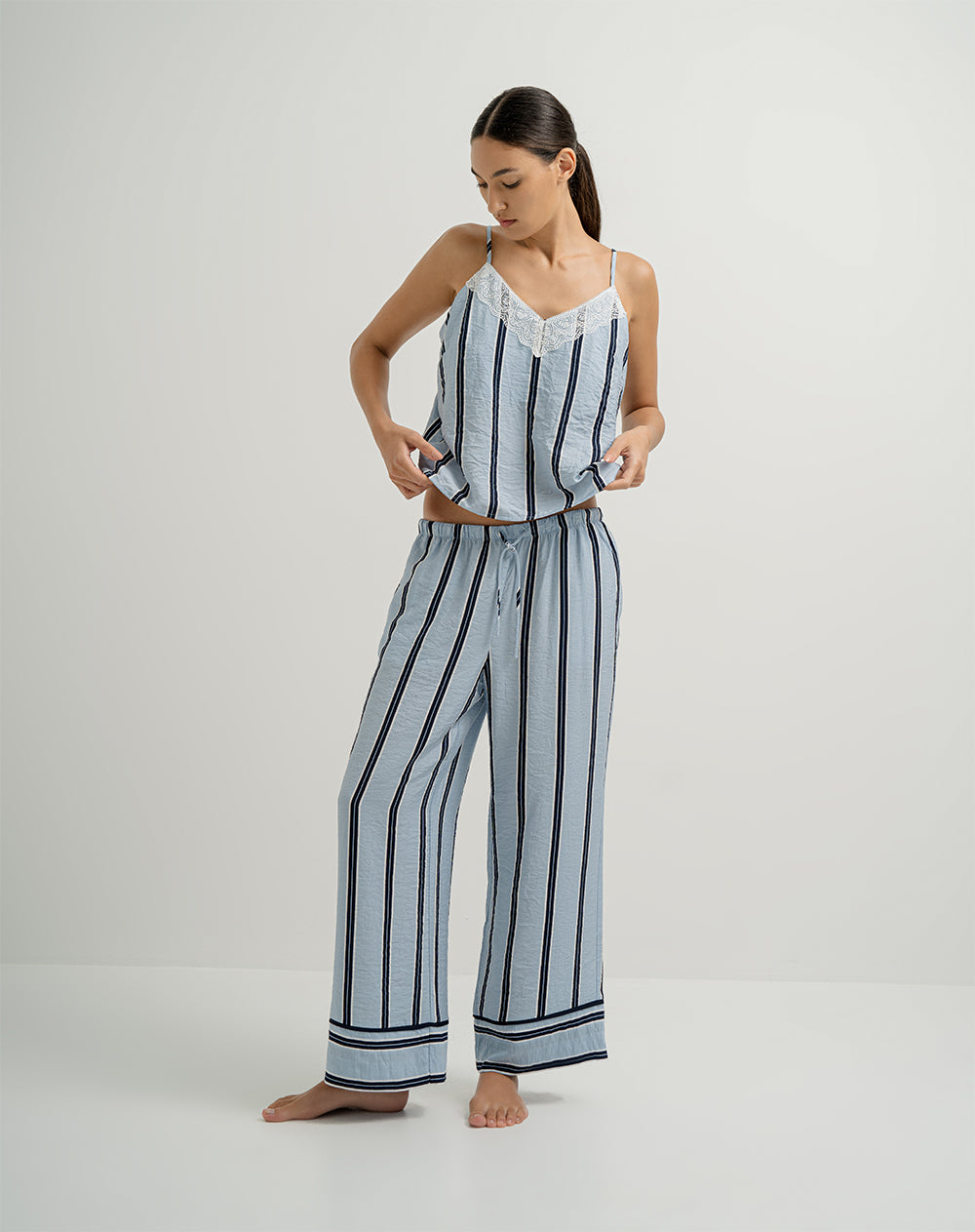 Pantalón de pijama mujer azul rayas