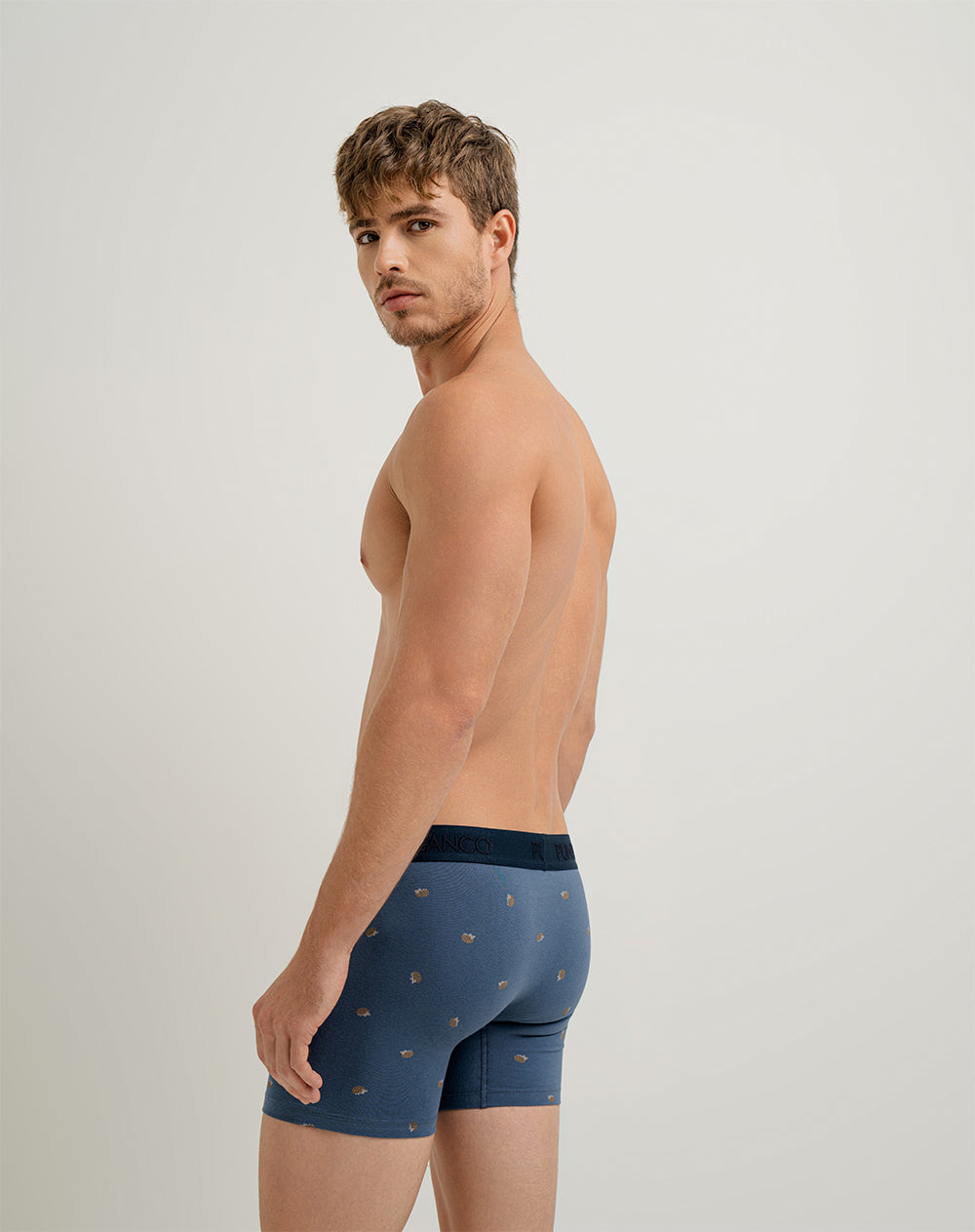 Bóxer medio panel amplio azul estampado