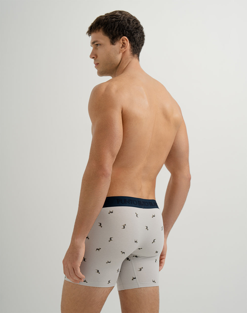 Bóxer medio panel amplio gris estampado
