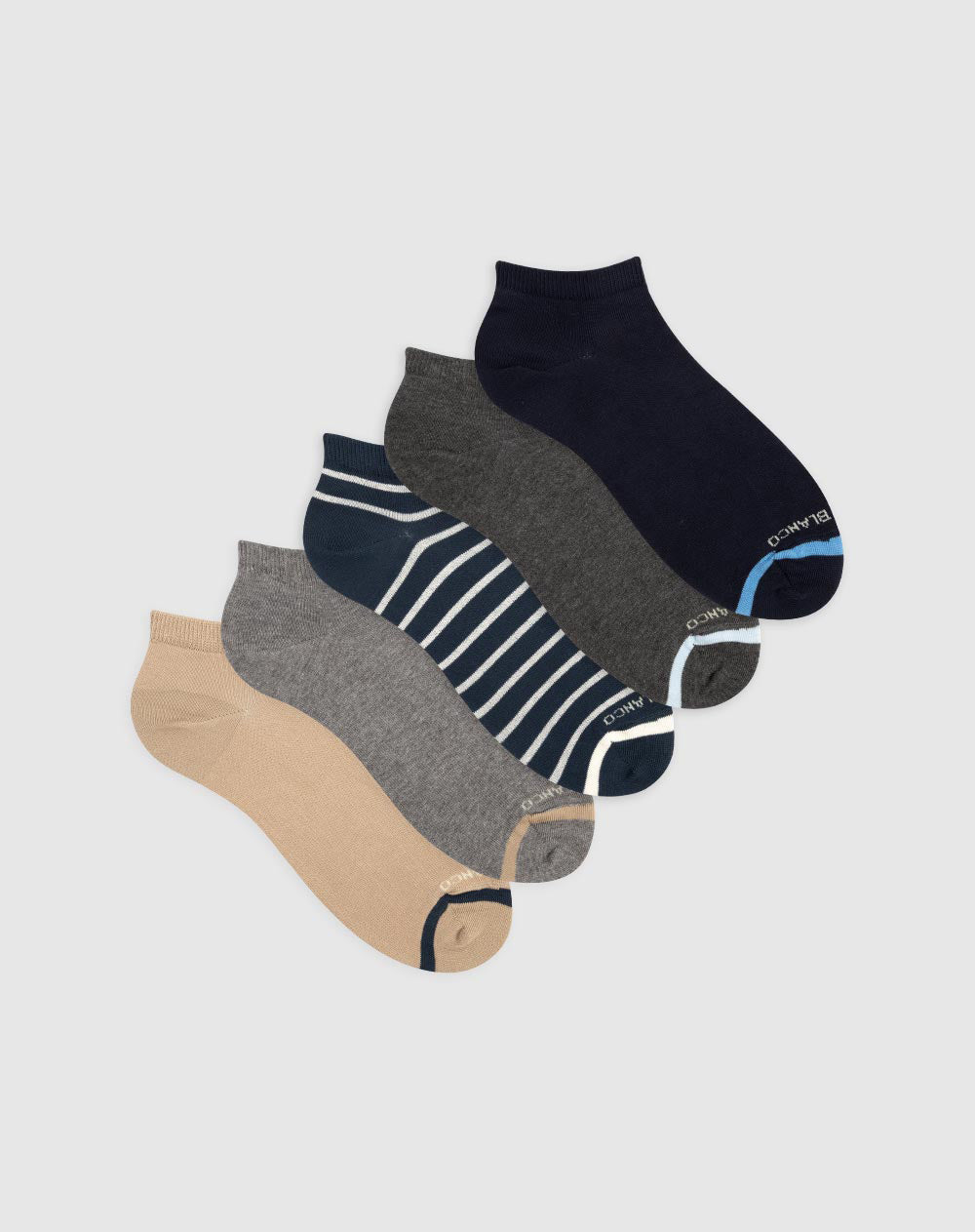 Medias hombre tobillera corta algodón pack x5 surtido
