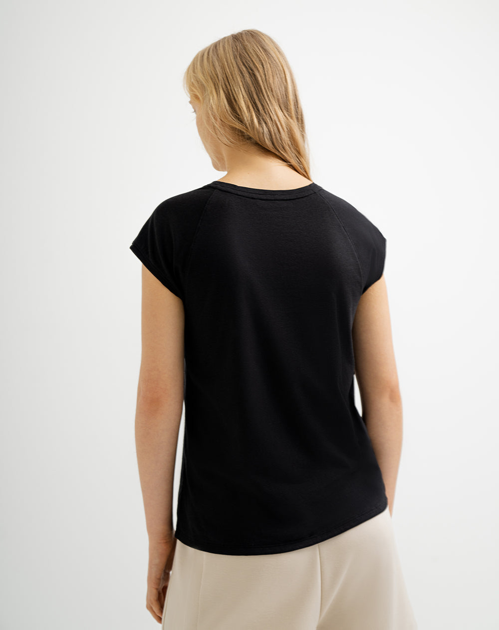 Camiseta regular algodón negra mujer