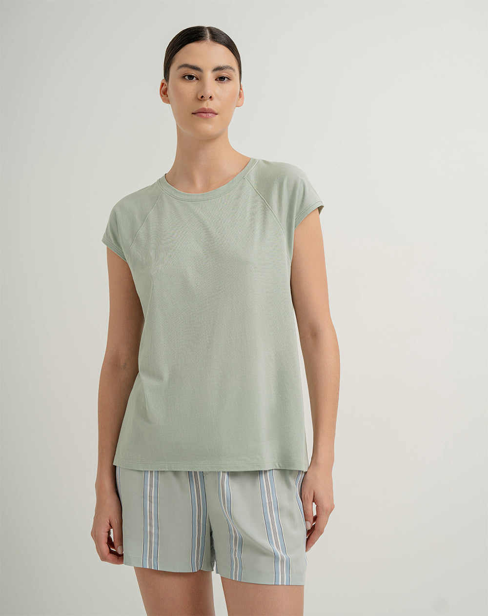Camiseta algodón holgada verde claro mujer