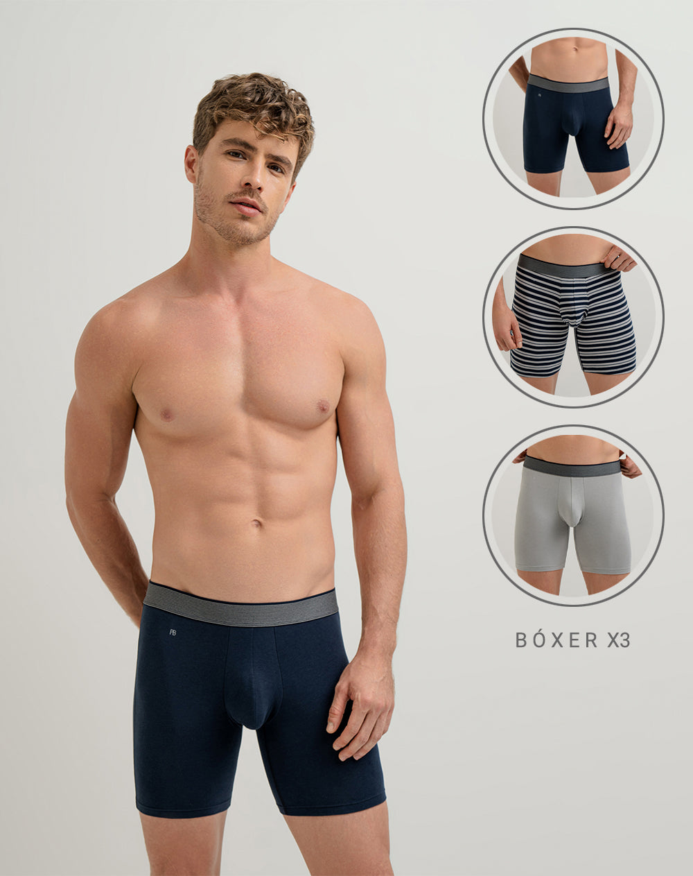Bóxer largo panel amplio x3unds surtido