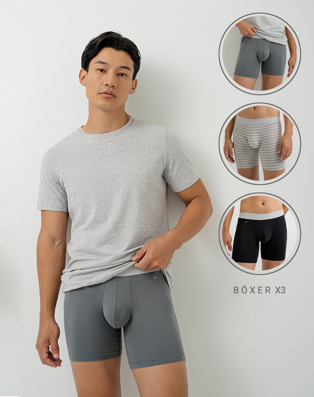 Bóxer largo panel amplio x3unds surtido