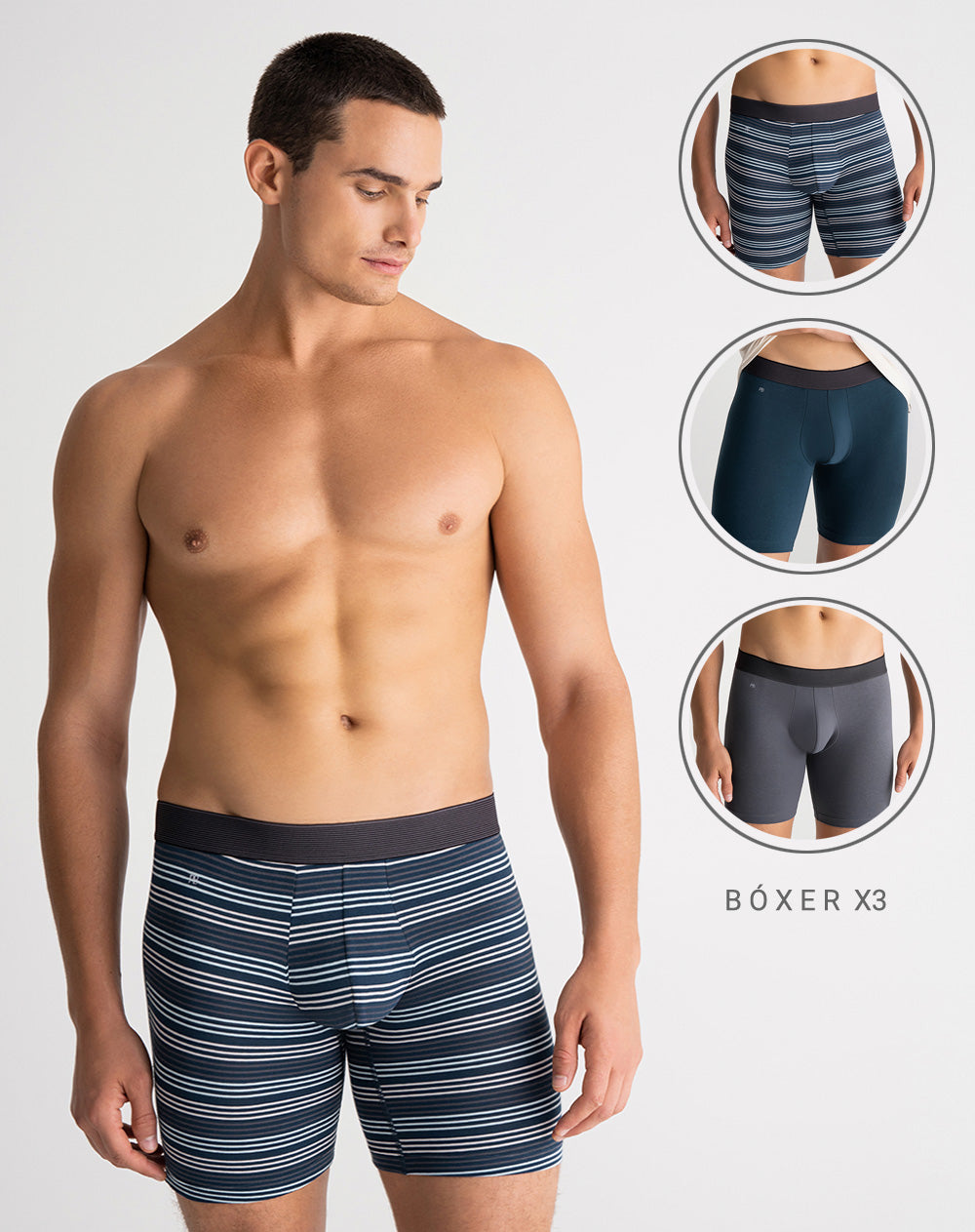Bóxer largo panel amplio x3unds surtido