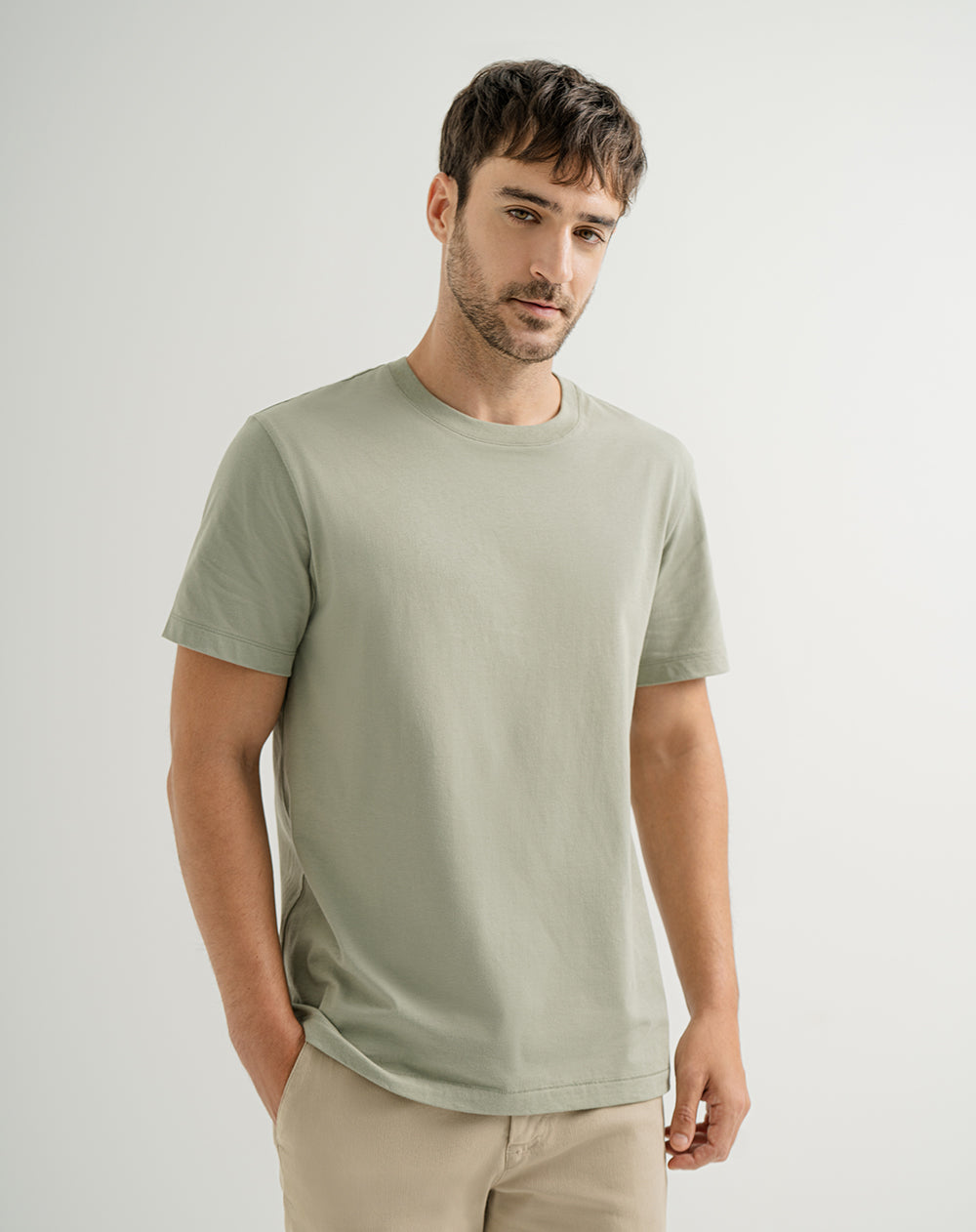 Camiseta Regular Fit Manga Corta Verde Punto Blanco
