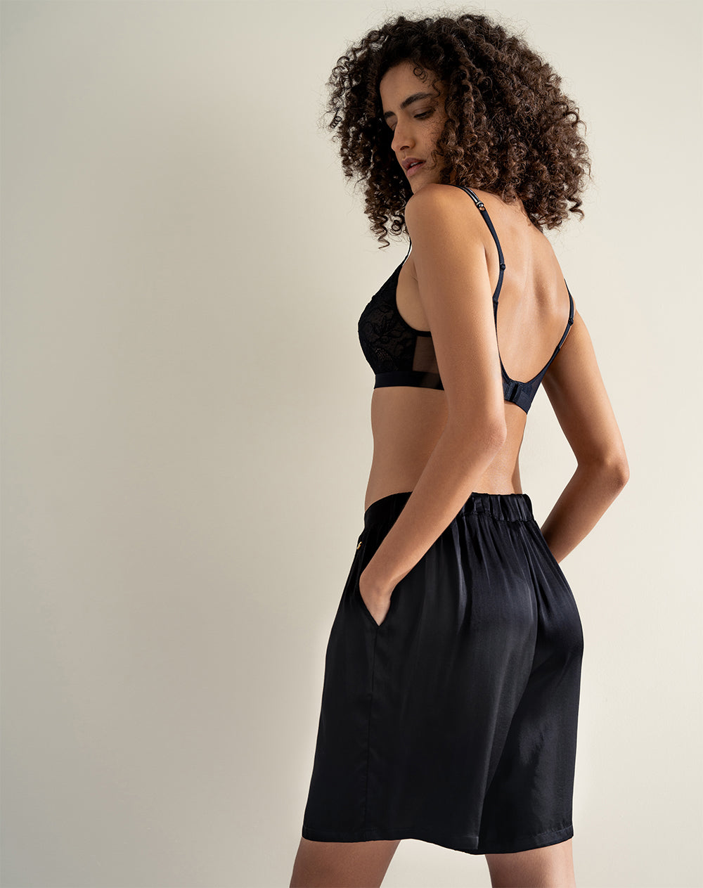 Short de pijama mujer satín negro