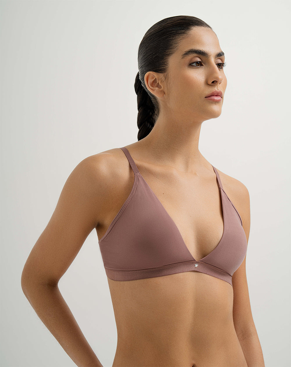 Top soporte medio microfibra escote en V palo rosa