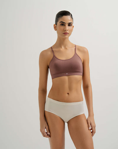 Top soporte medio pocas costuras y cargaderas reforzadas palo de rosa