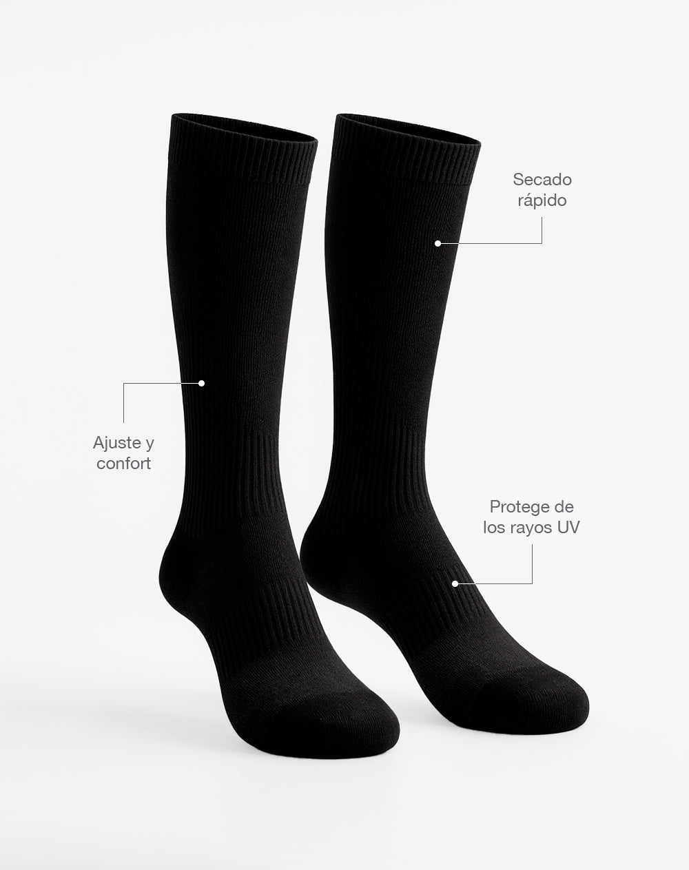 Medias deportivas hombre extra largas microfibra negras