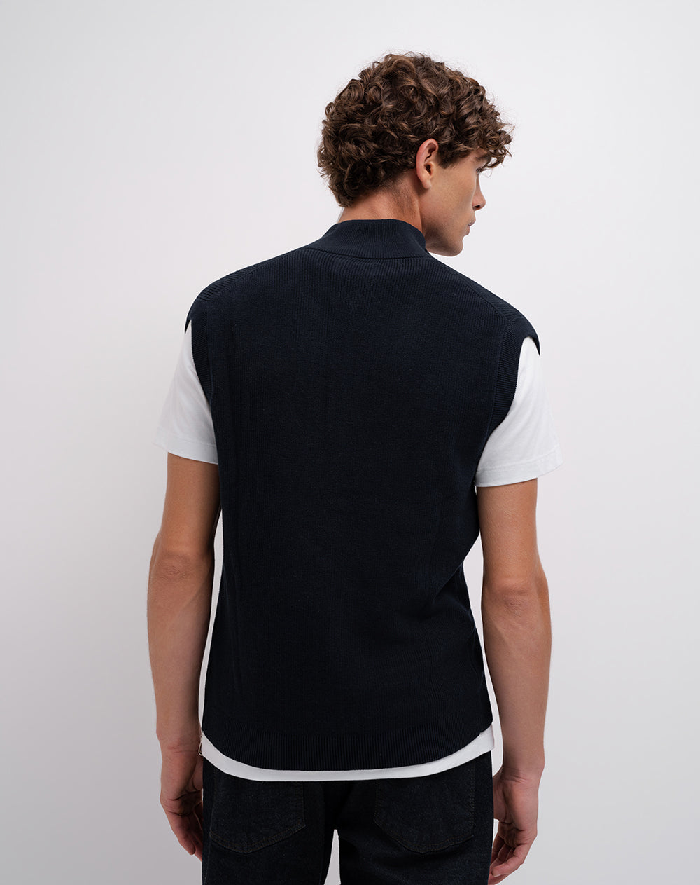 Chaleco regular tejido de punto azul hombre
