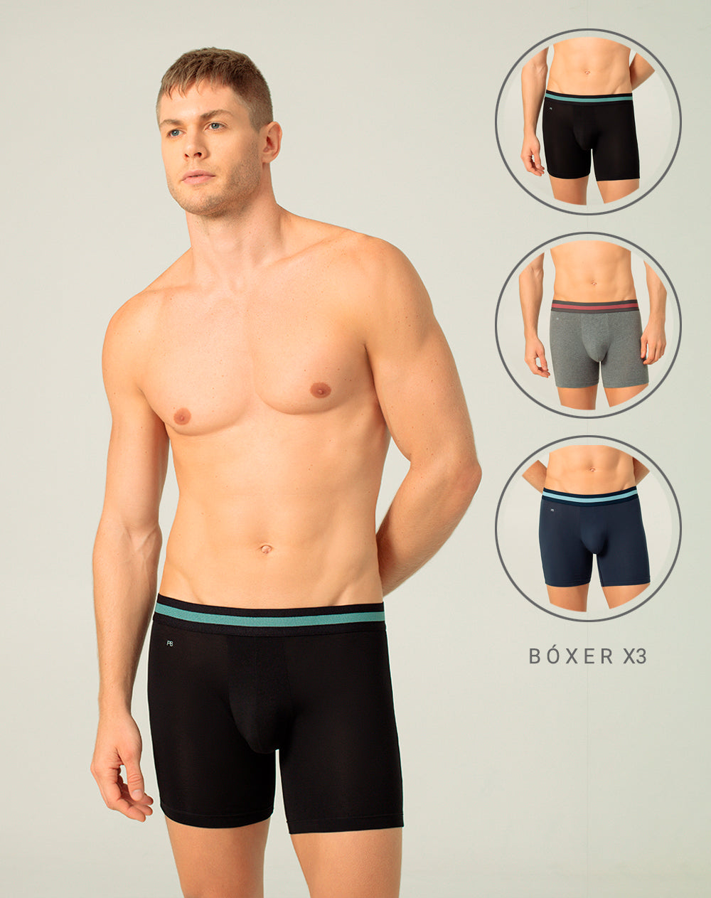 Bóxer medio panel amplio x3unds surtido