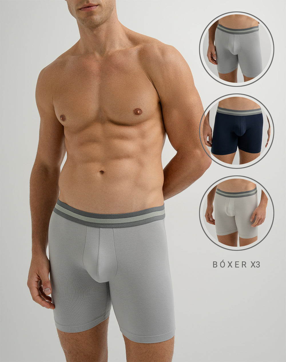 Bóxer medio panel amplio x3unds surtido