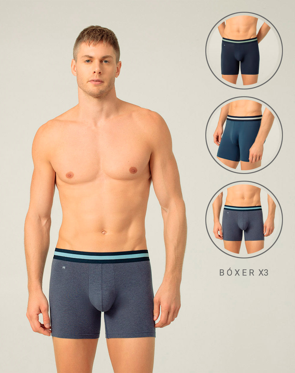 Bóxer medio panel amplio x3unds surtido