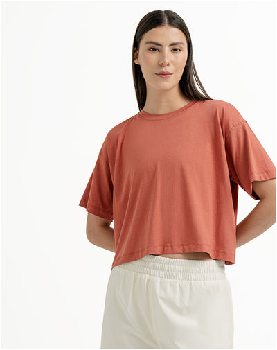 Camiseta deportiva mujer tacto suave terracota